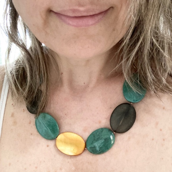 Bead Statement Necklace Gold and Teal - Picture 6 of 6